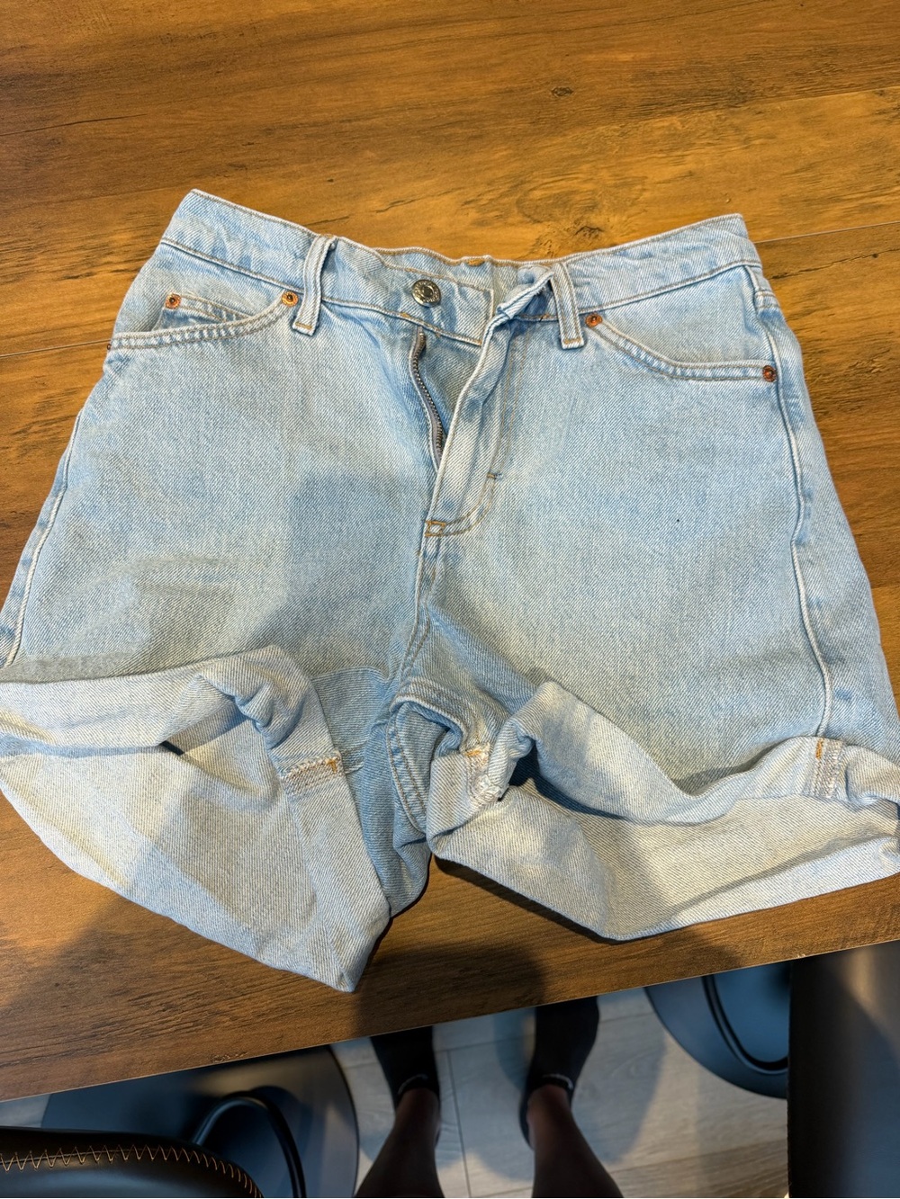 Topshop Light Blue Rolled Hem Denim Shorts